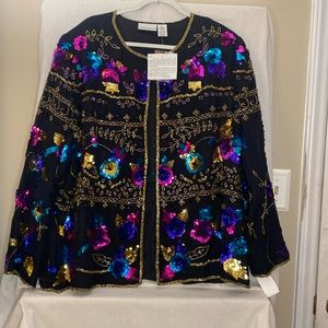 NWT VTG Draper's & Damon's 3-D Colorful Sequin Flowers Bead Dress Jacket Size 2X